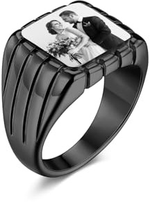 Zysta Personalisierte Herren Siegelring mit Foto Glänzend Poliert Quadrat Band Ring mit Gravur für Männer (64.6(20.6))