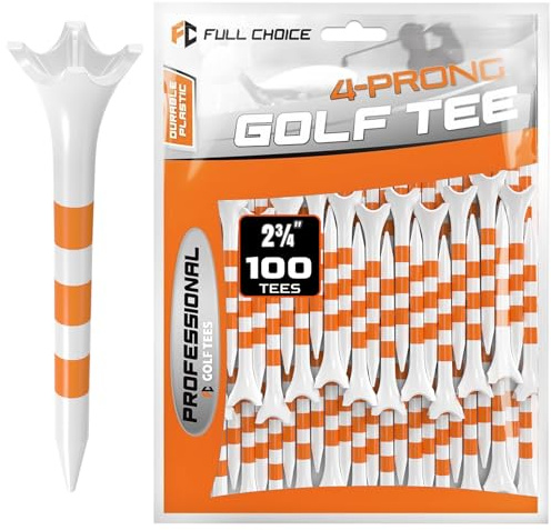 Full Choice 100 Stück Kunststoff-Golf-Tees (70 mm), mit verbesserter Haltbarkeit und Stabilität, für reduzierte Reibung und Seitendrehung, Orange
