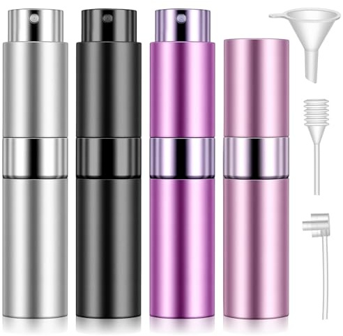 Telooco 4 Stück 8ml Reise Parfümzerstäuber, Nachfüllbar Zerstäuber Sprühflasche Parfümflaschen Tragbarer Leere Feinsprühflaschen Parfüm Sprayflasche Auslaufsicherer Sprüher für Handtasche Tasche