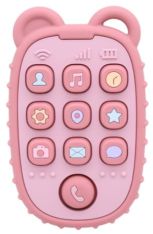 ONGNIUU Jouet Dentition Bébé, Telephone Bebe Jouet, Sensoriels de Qualité Alimentaire, Poussées Dentaires Jouets en silicone Sans BPA, pour Bebe 3 Mois+, Bébés Filles Garçons