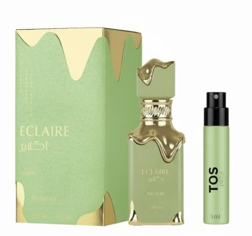 Lattafa Eclaire Pistache 100ML Eau de Parfum, Perfume Árabe Unisex de Larga Duración, Fragancia Dulce y Cremosa con Pistacho y Vainilla + Atomizador Spray para viajes