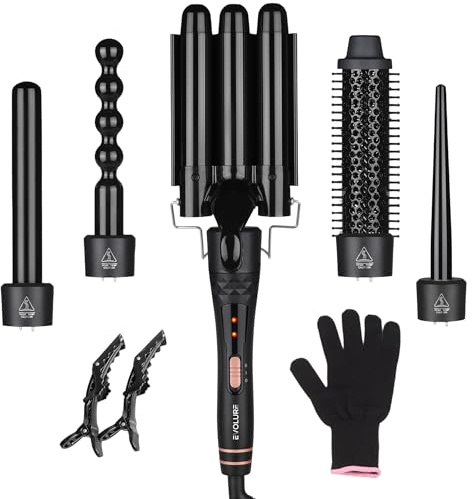 Evolure Locktång 5-i-1 – Keramisk Styling Set med 5 Utbytbara Munstycken – LCD-Display – 180°C/210°C – 200 cm Sladd – Inkl. Värmehanskar & Hårklämmor – Professionell Hårstyling