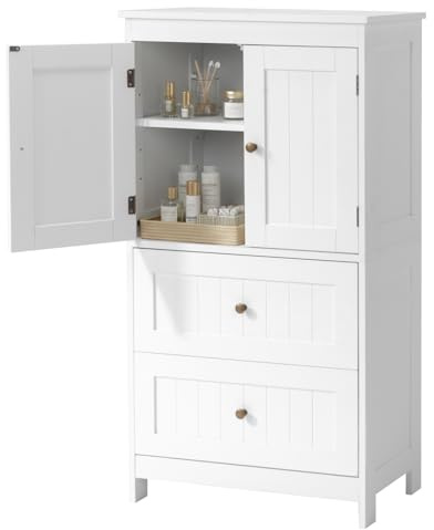 LEADZM Badezimmerschrank Badschrank Beistellschrank Bodenstehender | 2 Schubladen für Badezimmer Wohnzimmer, Esszimme, 60 x 30 x 110 cm