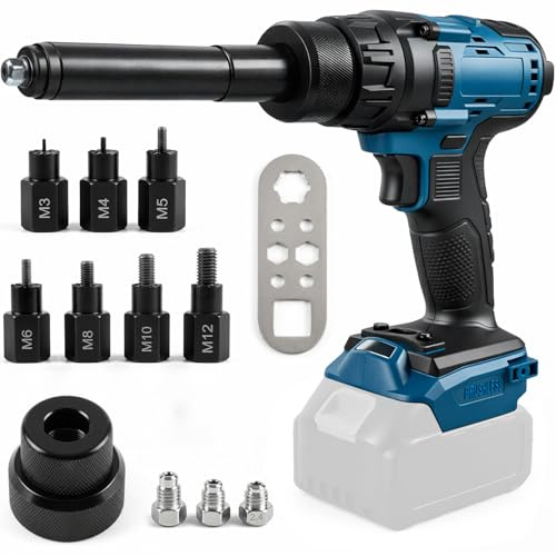 UtaUla 2 in 1 Kabelloses Nietgerät und Nietmutterpistole kompatibel mit Makita 18V-Akku, Elektrische Nietzange mit Brushless-Motor, Inklusive M3/M4/M5/M6/M8/M10/M12 Muttern, 4 Adaptern (ohne Akku)
