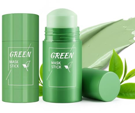 2 Pièces Green Mask Stick au Thé Vert, Masque Visage Stick Thé Vert, Sticks d’Argile Nettoyant en Profondeur pour Réduire les Pores, Élimination des Points Noirs, Hydratant pour Tous Types de Peau