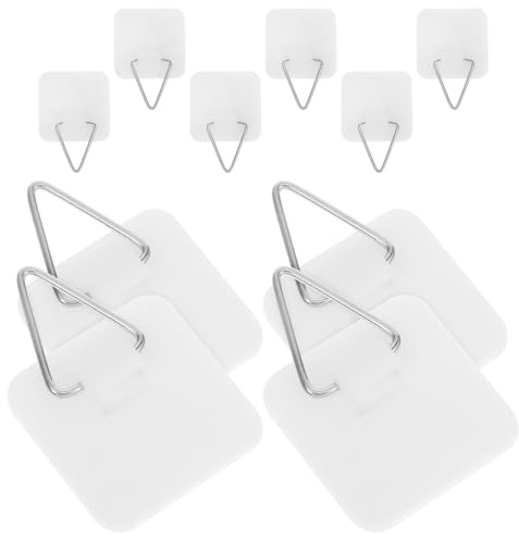 IWOWHERO Lot de 20 Crochets Adhésifs Invisibles pour Accrocher Tableaux et Assiettes, Supports Muraux sans Perçage en Plastique Blanc, Fixation Forte pour Décoration Murale Salon,