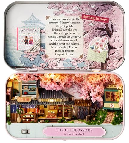 Générique Book Nook Japan Sakura Box - Diorama en miniatura de flores de cerezo - Kit de bricolaje con LED - Decoración Biblioteca Zen