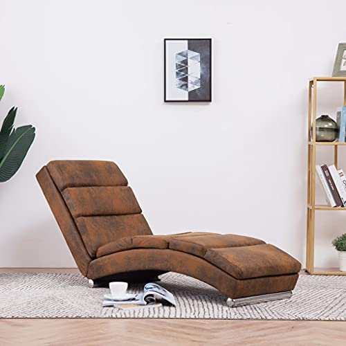 Chaiselong brun mocka-utseende med ben i rostfritt stål ergonomiskt justerbar 155 x 51 x 71 cm stoppad säng för vardagsrum sovrum lounge bekväm relaxstol
