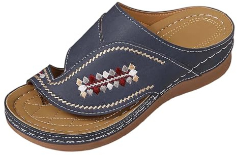 Générique Sandales Compensées Été Femmes Respirantes Bout Ouvert Chaussures Plage Décontractées Marche Plein Air Fêtes (Navy, 38)