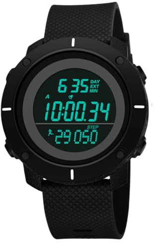 PACKOVE Montre-Bracelet Multifonction Étanche pour Homme Podomètre et Chronomètre, Design Léger en Acier Inoxydable Noir, pour Natation et Course