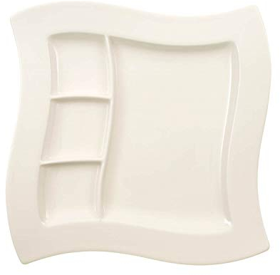 Villeroy & Boch NewWave Plato de Parrilla de Onduladas Formas, Porcelana, Blanco, 27 cm