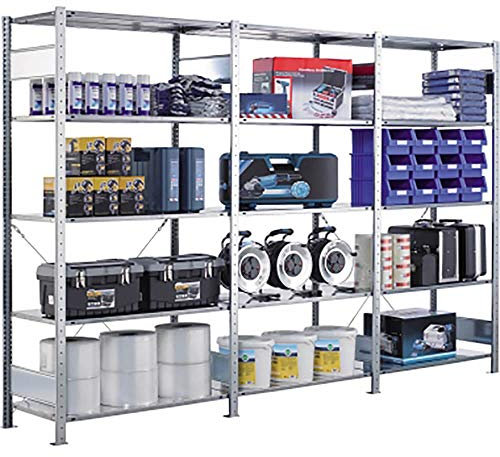 SCHULTE Lagertechnik Anbauregal, Fachbodenregal Stecksystem MULTIplus150, 300 x 100 x 50 cm (HxBxT), 7 Fachböden, Kreuzstrebe, verzinkt