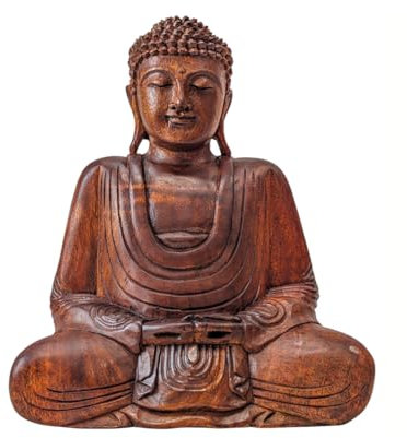CalmSnow Statue Bouddha Assis en Position du Lotus h30cm Bois sculpté Main