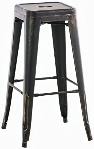 CLP Taburete de Bar Joshua I Taburete de Bar de Metal apilable I Taburete de Bar con reposapiés I Altura del Asiento 76 cm I Taburete apilable, Color:Negro/Oro