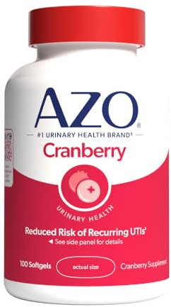 AZO Cranberry Supplement, Made with Concentrated Whole Fruit Cranberry Powder to Help Cleanse and Protect the Urinary Tract*, Sugar Free Cranberry Pills, Non-GMO, 100 Softgels