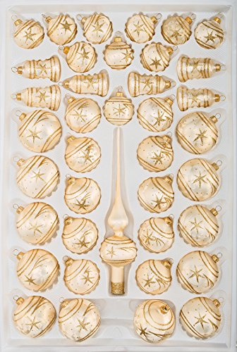 39 TLG. Glas-Weihnachtskugeln Set in Ice Champagner Gold Komet- Christbaumkugeln - Weihnachtsschmuck-Christbaumschmuck