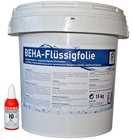 15kg Eimer Dichtfolie Flüssigfolie Streichfolie + Abtönkonzentrat MIXOL zur fachgerechten Abdichtung in Feuchträumen