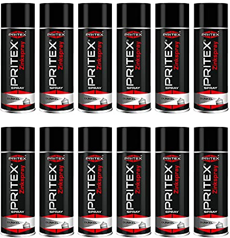 PRITEX Zinkspray Dunkel 12x 400ml, Rostschutz Grundierung bis +500°C