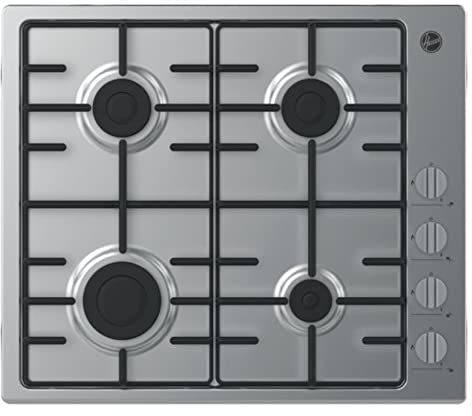 Hoover HHW6LK3X 60cm gas hob, 4 Burner, Side control, Wire supports, Stainless steel, 4.3 x 59.5x 51cm