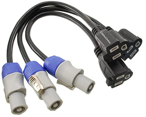 CablesOnline, 3-Pack 1ft. 16AWG Stage Lighting Fixture Gray-Blue Power-Out Connector to 3-Prong NEMA 5-15R Female Power Adapter Cable, PC-KB601-3