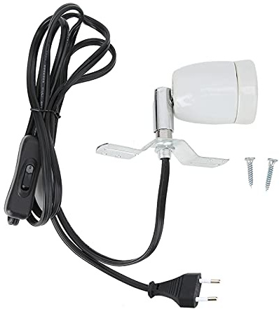 Joyzan Support de Lampe Chauffante pour Reptile, Douille Ampoule à Pince en Céramique Base Chauffage Tortue Pivotante à 360 °avec Interrupteur Clip Amphibiens Lézard Serpent Cameleon Aquarium Prise UE