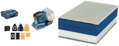 Bosch Professional Levigatrice Orbitale GSS 18V-10 System, Ø 1.6 mm, 3 Piastre Base di Formati Diversi, Batterie e Caricabatteria Non Inclusi + 1x Spugna EXPERT Dual Density per Legno, 80 x 133 mm