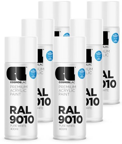 COSMOS LAC Sprühlack Sprühdose - 400ml - Sprühfarbe für den DIY-Bereich, geeignet für alle Oberflächen - Lackspray (6, RAL 9010 - reinweiß glänzend)