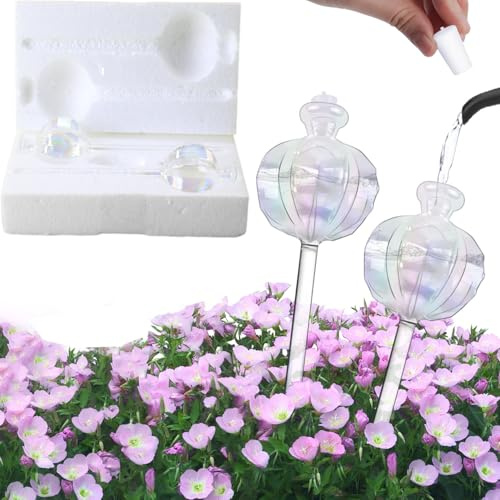 Norhogo 2 Stück Schillernde Glas-Kaktus-Pflanze, selbstbewässernde Stäbe, Bewässerungskugeln Glas, Automatische Bewässerungsspieße Pflanzenwasserkugeln für den Innen- und Außeneinsatz Transparent