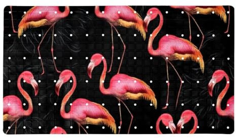 Pink Flamingos Full Print Premium rutschfeste Badematte, schnell trocknend mit PVC-Saugnäpfen und Abflusslöchern, extra lang für Sicherheit im Nassbereich, maschinenwaschbar