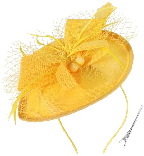 DRESHOW Fiore con Fascia per Cappello con Piuma a Freccia Singola e Clip a Forcella Copricapo da Sposa Fascinator Derby Copricapo per cappelli a Cassetta per Ragazze e Donne