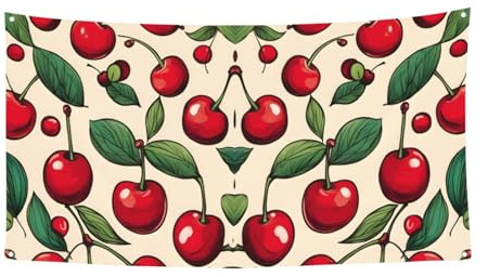 Bonito telón de fondo para colgar con estampado de cerezas rojas dulces para celebración de fiestas, decoración interior y exterior para eventos festivos