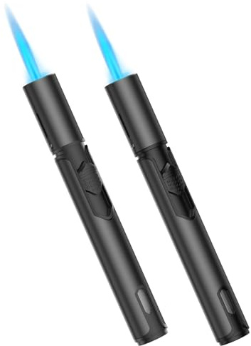 Torch Lighters 6 Inch Refillable Jet Flame Butane Lighters with Visible Fuel Window, Portable Long Lighter for Candle Grill Fireplace Camping BBQ. 2 Pack (Not Prefilled)