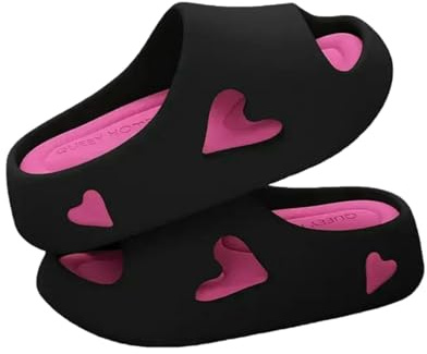Gyios Ciabatte Estive Sandali Estivi da Donna per Interni Ed Esterni, con Plateau, Stile Morbido, Design A Forma di Amore, Pantofole Casa, Scivoli Spiaggia, Infradito-nero-35-36