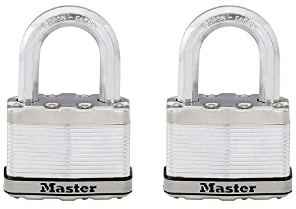 Master Lock M15XTLFCCSEN Lot de 2 cadenas en acier magnétique laminé de 5,3 cm de large, diamètre de 1,1 cm, dégagement de la manille de 3,8 cm, manille de 3,8 cm