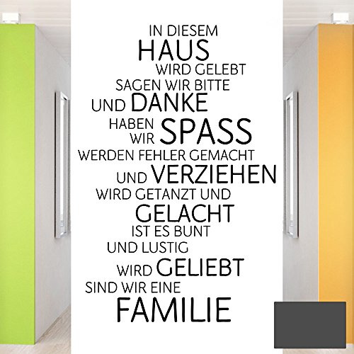 Grandora Wandtattoo Familie Haus Lachen Liebe I dunkelgrau (BxH) 58 x 87 cm I Spruch Wohnzimmer Flur Zitat Aufkleber Wandaufkleber Wandsticker Sticker W991