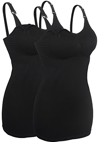 iLoveSIA Damen-Still-Nachthemd ohne Bügel, Nacht-Funktionsshirt, Top D'allaitement, 2 Stück, Lot Noir Noir, X-Large, E