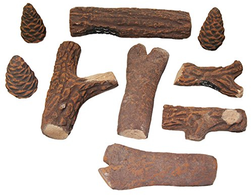 Set decorativo in ceramica e legno, imitazione legno, per caminetti a gel, focolari, camino a bioetanolo, camini a gel