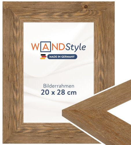 WANDStyle Bilderrahmen 20x28 Eiche, rustikaler Bilderrahmen Holz 20x28 cm | Hochwertiger Holzbilderrahmen, Posterrahmen zum Aufhängen, Rahmen 28x20 cm, Fotorahmen H780 - Made in Germany