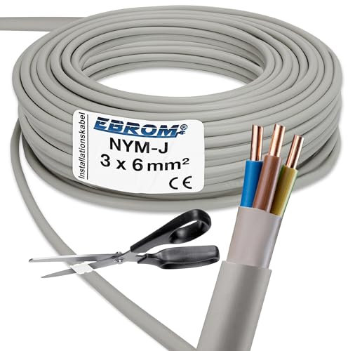 EBROM NYM-J NYM-J 3 x 6 mm² sheathed cable for wet rooms grey - selection in 1 m increments - per metre - Your selection: NYM-J 3 x 6 mm² - Length: 43 m