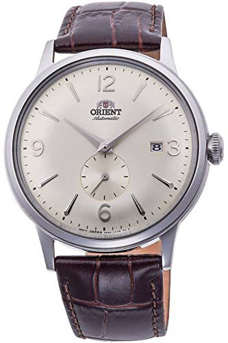 Orient Automatik Herren Armbanduhr aus Edelstahl und Leder in der Farbe Silber-Braun-Beige 41mm, Wasserdichtigkeit: 3Bar, RA-AP0003S10B
