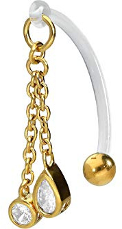 PIERCINGLINE PMFK Bananabell + Chirurgenstahl Design | KETTE + 2 KRISTALLE | Piercing Intimbereich Bauch | Farbauswahl