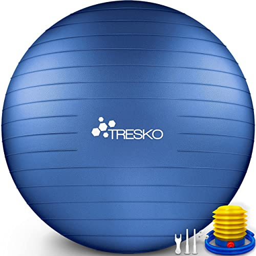 TRESKO® Gymnastikball BPA-Frei inkl. Luftpumpe | Ergonomischer Sitzball | Pilates Ball für Fitness, Yoga, Gymnastik, Schwangerschaft, Rückenschmerzen | Yogaball Pezziball Sitzball Anti-Burst 300 kg