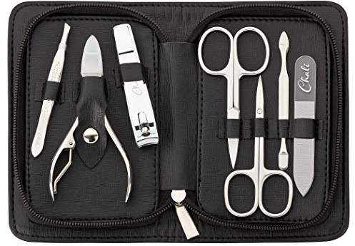 Chali® Nagel Set 7-tlg. mit Etui, Edelstahl Maniküre/Pediküre Set - Nagelschere, Nagelknipser, Pinzette, Glasnagelfeile uvm