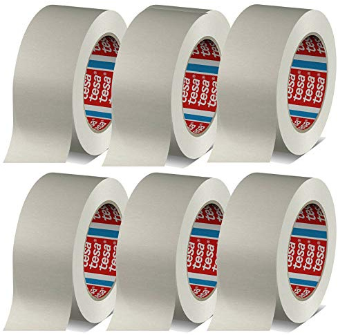 tesa 4713, Papierklebeband, Papier Packband, Verpackungsklebeband, 50mm x 50m (50mm weiß, 6 Rollen)