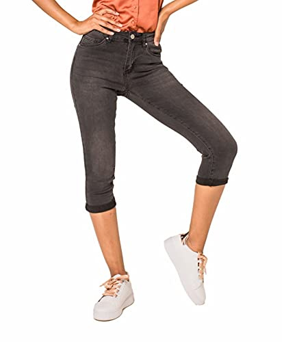 Nina Carter P132 Dam Capri Skinny Fit Jeans HIGH Waist Jeans Used-Look Tvättningseffekt, Mörkgrå (P132-3), L (Smal)
