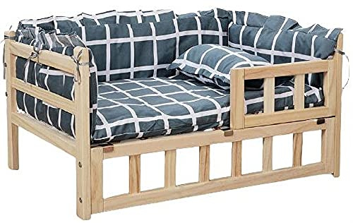 DHGTEP Erhöhte HundeBett, Hölzerne Quadratische Hund Bett Frame, Orthopädische Erhöhte Haustier-Sofa mit Waschbaren Kissen für Indoor-Welpen Kätzchen Kleine Mittlere Katzen und Hunde