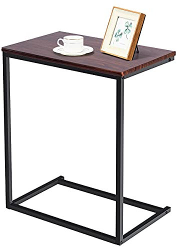 RELAX4LIFE Table d'Appoint en Forme U pour Ordinateur Portable avec Construction Métallique Robuste, Bout de Canapé Style Industriel Charge Max 10 KG, 55 x 35 x 65 CM (Noyer)