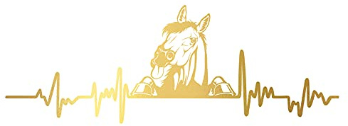 Aufkleber Herzschlag Tiere Breite 27cm Lifeline Heartbeat Deko Sticker Selbstklebend für Auto Kühlschrank Laptop Autoaufkleber K150 (Gold, 22 Pferd)