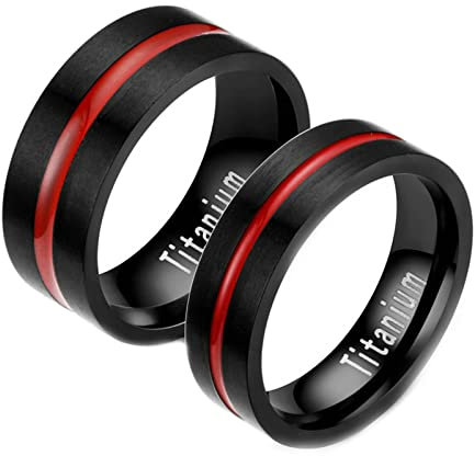 Daesar Partnerringe Titan für Sie und Ihn, Verlobungsringe Schwarz ohne Stein Matt Bandringe Hochzeit Ringe Set mit Wunschgravur Damen Gr.65 (20.7) & Herren Gr.60 (19.1)