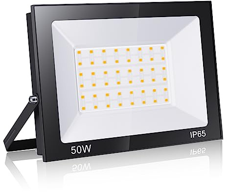 loyal LED Strahler Außen 50W, Warmweiß 3000K Scheinwerfer, 5000LM Superhell, IP65 Wasserdicht Flutlicht, für Garten, Innenhöfe, Garage [Energieklasse F]